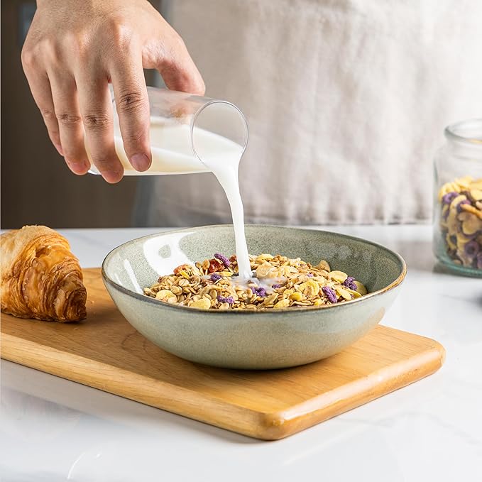 AmorArc Ceramic Cereal Bowls Set of 6, 24 oz Handmade Stoneware Bowls Set for Cereal Soup Salad, Stylish Kitchen bowls for Meal, Dishwasher & Microwave Safe, Reactive Glaze
