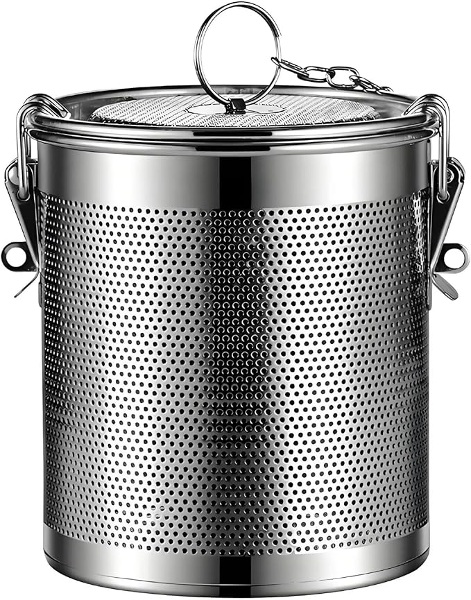 Seasoning Strainer, Stainless Steel Spice Filter, Cooking Spice Filter, Mesh Design Tea Ball Strainer Soup Seasonings Seperation Basket Filter with Chain Hook for Home Restaurant (0.86L)