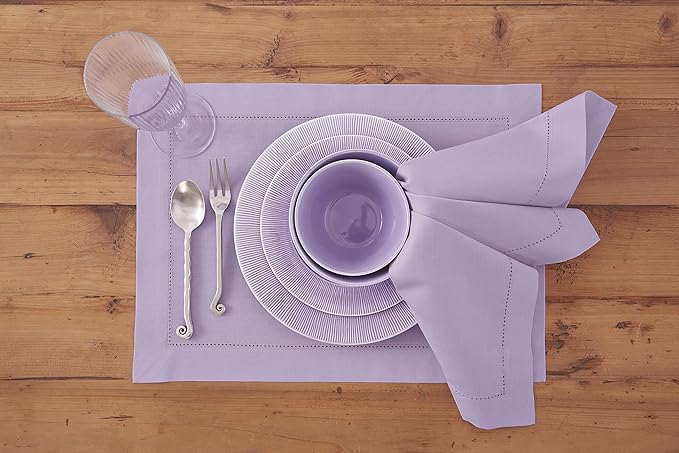 Solino Home Cloth Napkins Set of 4 - Cotton Linen Hemstitch Lavender Ice Dinner Napkins 20 x 20 Inch for Valentines, Spring, Easter - Handcrafted and Machine Washable