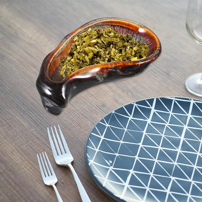 Happyyami Ceramic Oyster Dish Small Vintage Style Plate Rustic Glazed Porcelain Serving Plate for Restaurants and Home Dining Appetizers Side Dishes