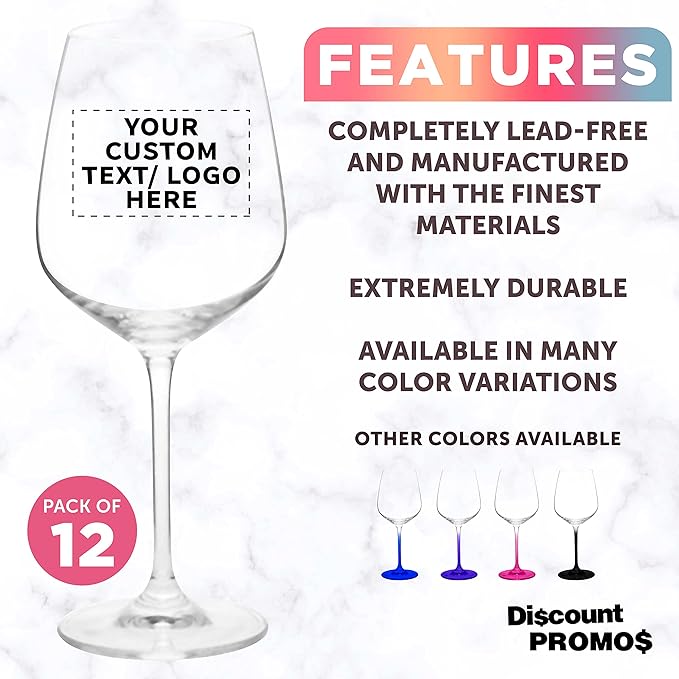 Custom Crystal Wine Glasses 17.5 oz Set of 12, Personalized Bulk Pack - Restaurant Glassware, Perfect for Red Wine or White Wine - Clear