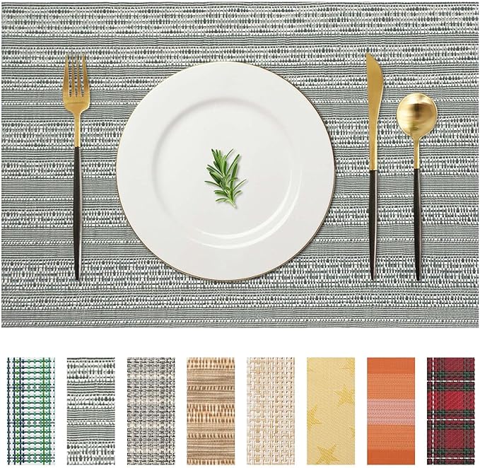AHHFSMEI Placemats for Dining Table Set of 6 Woven Vinyl Plastic Place Mats Non-Slip Heat Insulation Stain Resistant Table Mats Washable Easy Clean Placemats (Grey Shine)