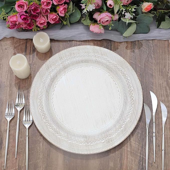 Efavormart 6 Pack | 13" White Rustic Lace Embossed Acrylic Plastic Charger Plates