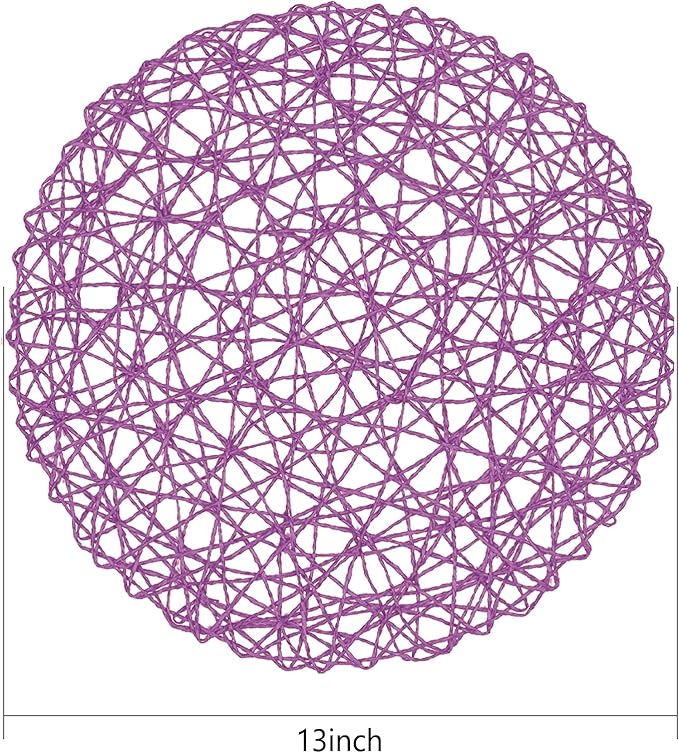 AHHFSMEI Paper Braided Round Placemats Set of 6 Natural Non-Slip Heat Resistant Table Mats for Dining Tables Woven Indoor Outdoor Place mats(Purple)