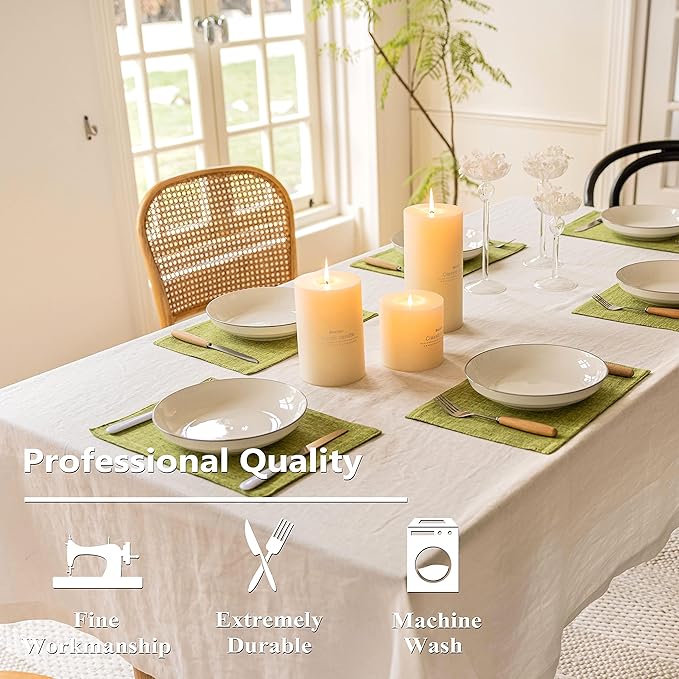 Home Brilliant Green Placemats Set of 4 Washable Place Mats Linen Placemats Heat Resistant Table Mats for Wooden Table Indoor Outdoor Spring Decor, Lime Green