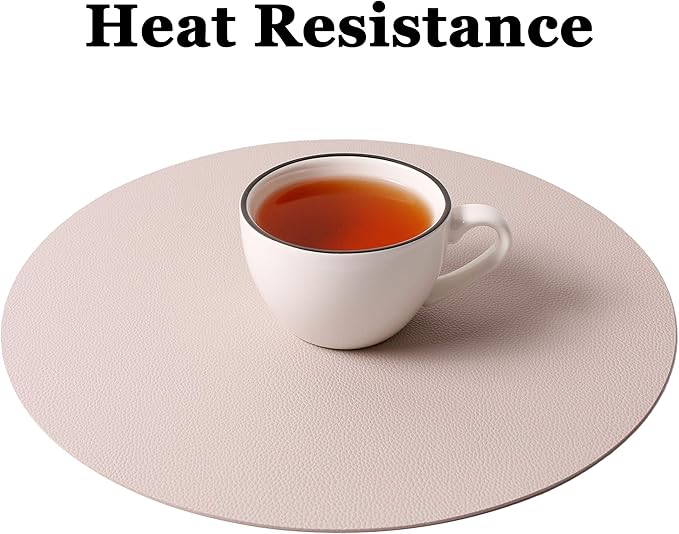 Wipeable Placemats and Coasters Leather Table Mats Waterproof Heat-Resistant Easy to Clean for Dining Table Set Kitchen Table Set of 4, Taupe