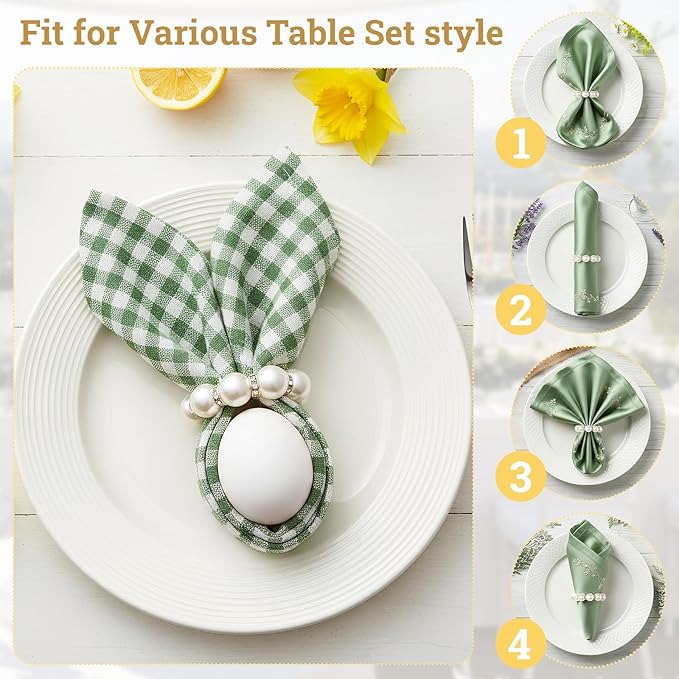 Suream 60 PCS Napkin Rings Bulk, Napkin Holders for Cloth Napkins, Elegant Pearl Decor for Wedding, Formal Dinners, Holiday, Party(White and Silver)