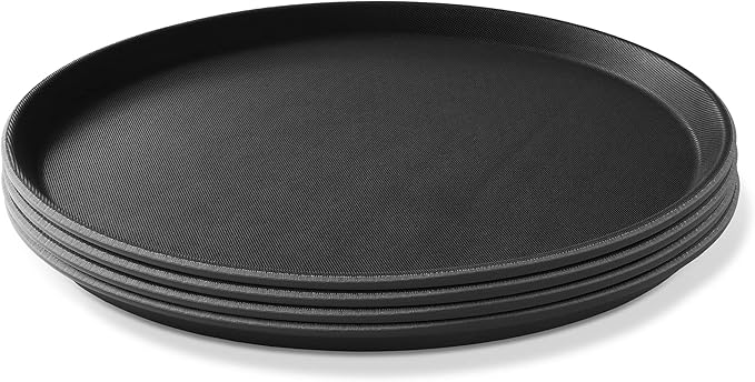 Jubilee (Set of 4) 14" Round Restaurant Serving Trays, Black - NSF Certified Non-Slip Food Service Tray