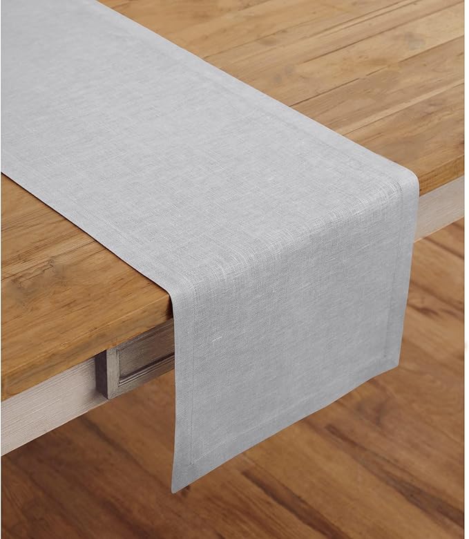 Solino Home Linen Soft Grey Table Runner 108 Inches Long - 100% Pure Linen 14 x 108 Inch Table Runner for Christmas, Winter, New Year - Fete