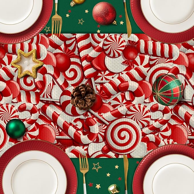 Candy Table Runner Seasonal Christmas Holiday Kitchen Dining Linen Table Decoration for Indoor Outdoor Home Party Decor 13 x 72 Inch