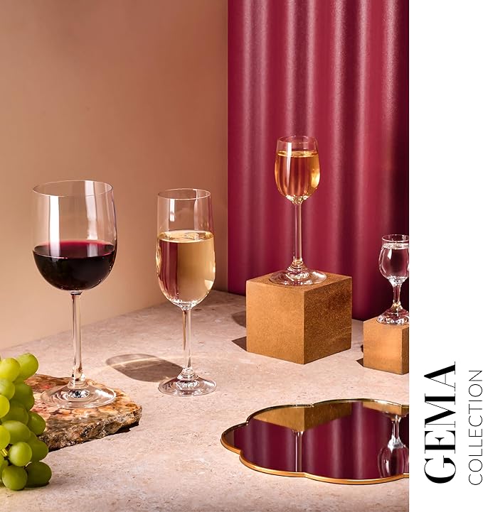 Krosno White & Red Wine Glasses GEMA | Set of 6 | 11.5 oz | For Home, Restaurant and Parties | Dishwasher Safe | Lead-Free Crystal Glass