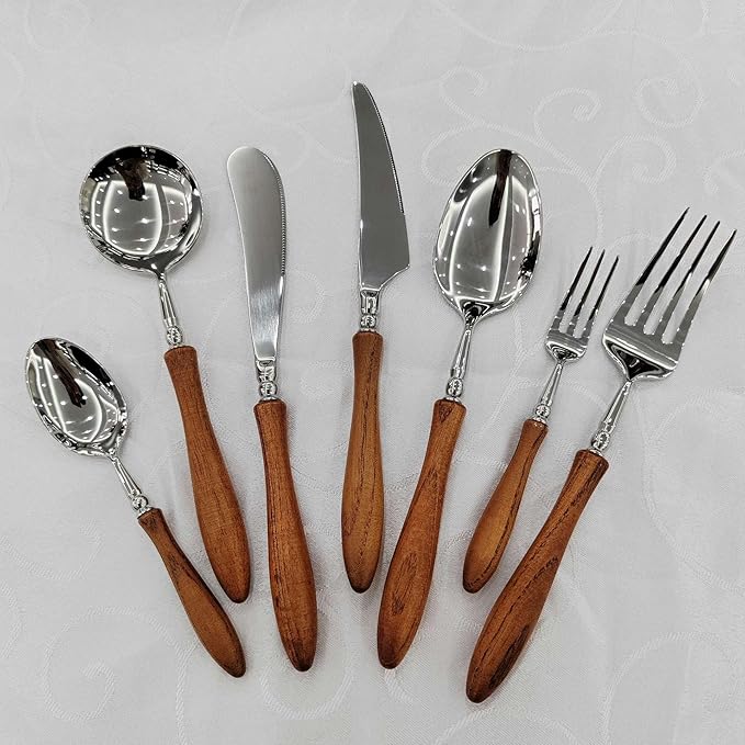 70PCS Utensils Wood Handle Silverware Set Cutlery Set for 10 ZILNEHZ Flatware Luxury Utensil Sets Stainless Steel for Kitchen Include Fork Knife Spoon Tableware for Kitchen Hotel Banquet Seder