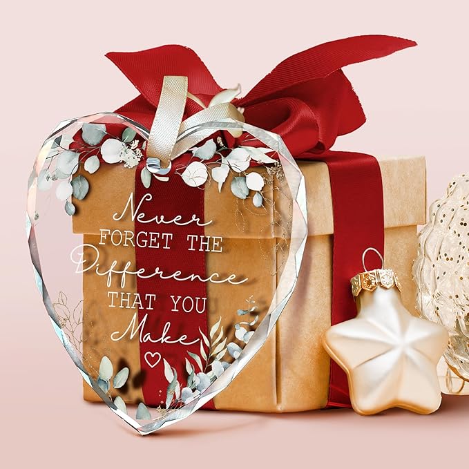 Thank You Gifts - Never Forget The Difference That You Make Ornament - Appreciation Gifts for Women, Boss, Coworker, Teacher, Nurse - Boss Day Gift Ideas - Glass Thank You Christmas Ornament