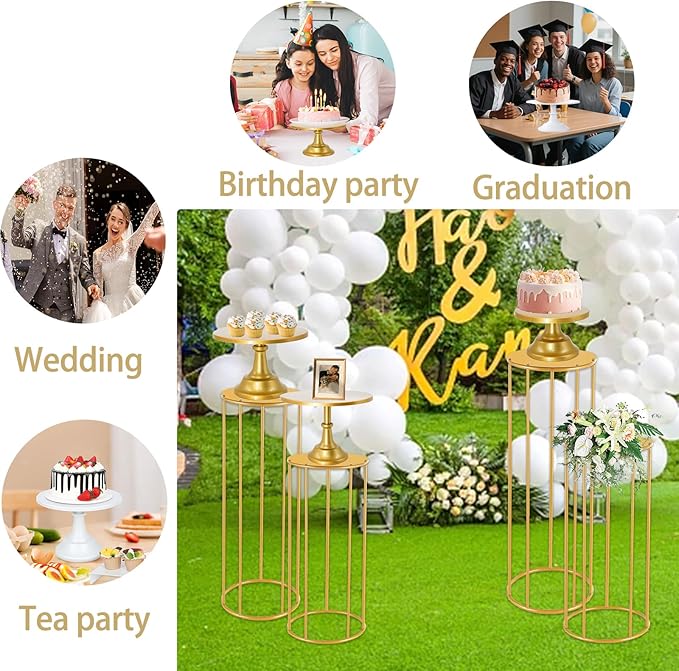 3 Set White Cake Stand，Display Plate Dessert Cupcake Pastry Candy for Party，Elegant Round Cylinder Columns tables for Weddings Cake Stands，Birthday Party