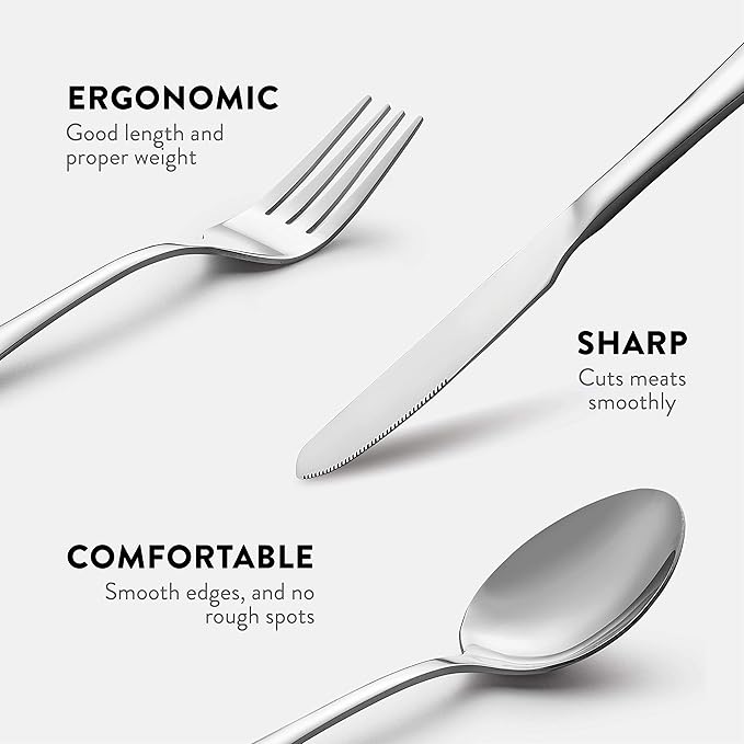 FineDine 20-Piece Stainless Steel Silverware Set - Kitchen Utensils Set Serving For 4, Cutlery Set - Flatware Set Includes Spoons, Forks & Knifes - Dishwasher Safe Stainless Steel Utensils Set