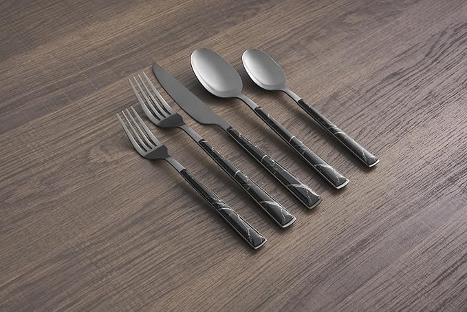 Cambridge 519220GZDS Eivin Black Marble 20-Piece Flatware Set