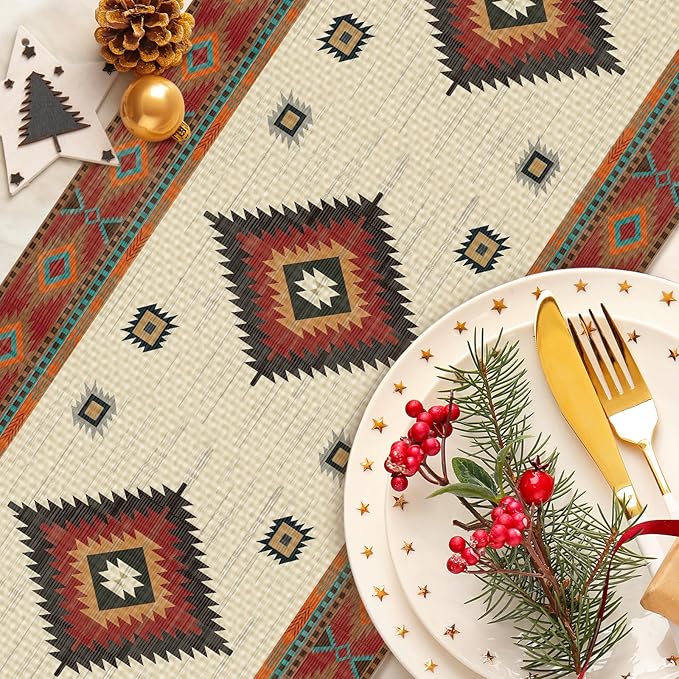 Southwest Aztec Table Runner Seasonal Holiday Kitchen Dining Linen Table Decoration for Indoor Outdoor Home Party Decor 13 x 72 Inch