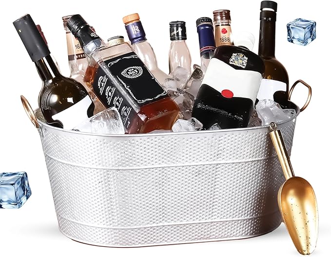18” Stainless Steel Beverage Tub - 5 Gallon - Gold Handles & Shovel Included - Holds 30 Bottles & Stays Cold for Hours - Use as Wine Bottle Chiller to Beer Bucket Holder - Leak Proof (Gold)