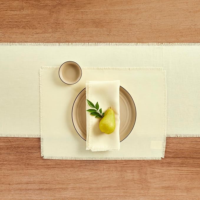 Solino Home Fringe Linen Napkins Set of 4-100% Pure Linen Creamy Ivory Dinner Napkins 20 x 20 Inch for Christmas, Holiday, New Year - Handcrafted and Machine Washable