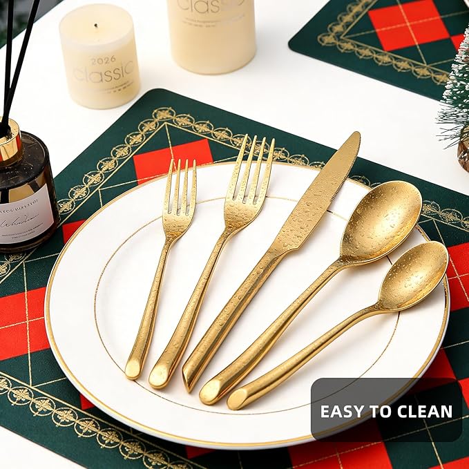 Gold 40-Piece Silverware Set, Elegant Stainless Steel Flatware Set, Cutlery Set Mirror Polished, Dishwasher Safe, Service for 8