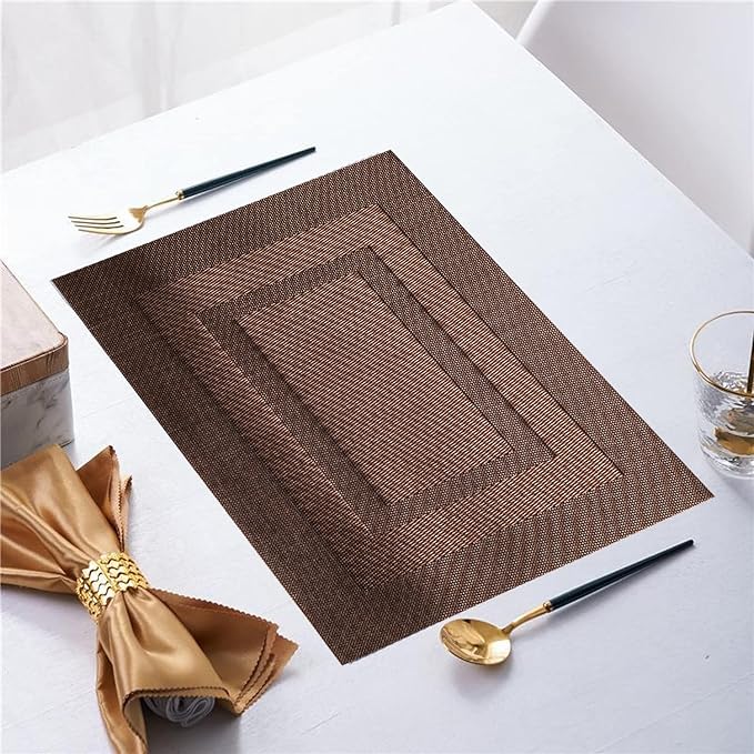 Placemats,PlasticVinyl Washable Heat-Resistant Durable PVC Non-Slip Woven for Kitchen Dining Table Mats (Brown, Set of 8)