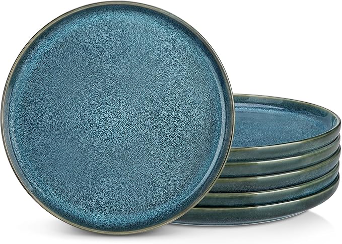 vancasso VAGE Dinner Plates Set of 6, 10.25 Inch Ceramic Plates, Microwave, Oven and Dishwasher Safe Plates, Blue
