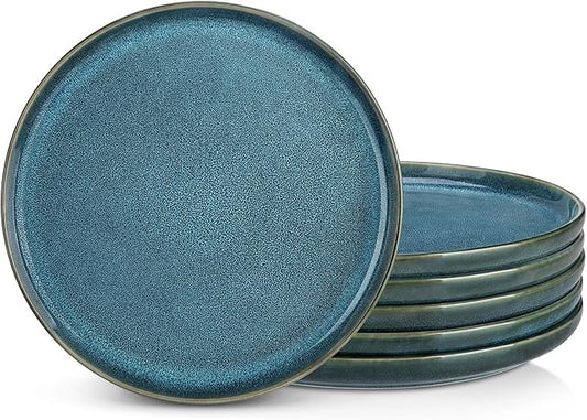 vancasso VAGE Dinner Plates Set of 6, 10.25 Inch Ceramic Plates, Microwave, Oven and Dishwasher Safe Plates, Blue