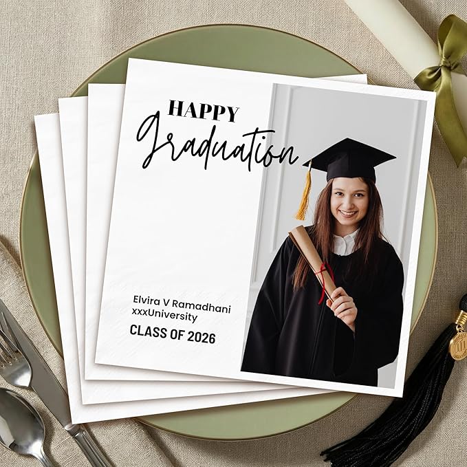 Class of 2026 Custom Napkins for Graduation - 25 Pcs Personalized Congrats Grad Cocktail Napkins - Gift for High School College Celebration Graduates Party Supplies Table Decor