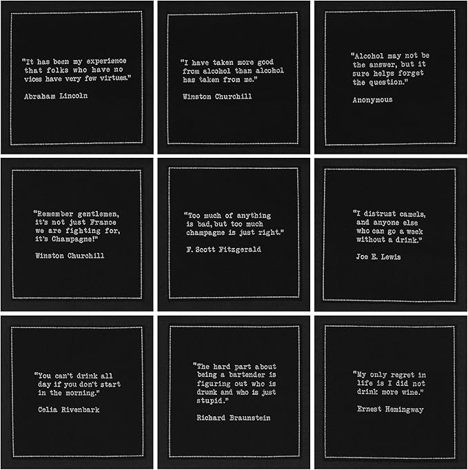 Five Star Funny Drinking Quotes | Black Cotton Cocktail Napkins | 50 Luxury Disposable Beverage Napkins with Witty Bar Quotes | Drink Napkins for Parties, Bars, Weddings & Game Nights