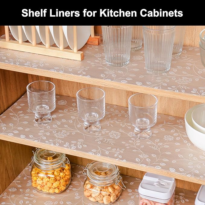 Cooyes Shelf Liner – Premium Non-Adhesive Cabinet & Drawer Liner for Kitchen – Waterproof Shelf Paper with Modern Pattern – Durable EVA Cabinet Mat – Easy to Cut （23.6" W x 236" L）