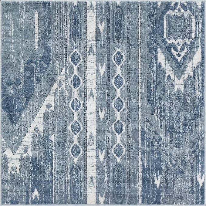 Rugs.com Oregon Collection Rug – 4 Ft Square Light Slate Blue Low-Pile Rug Perfect for Living Rooms, Kitchens, Entryways