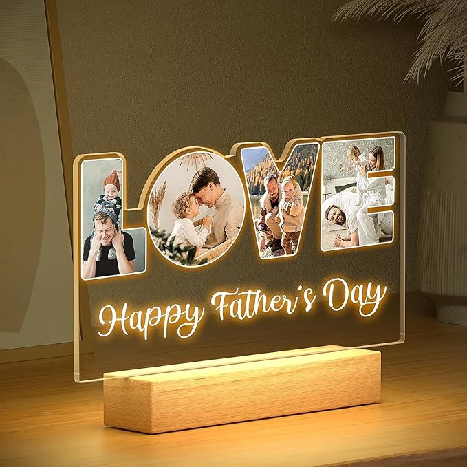 Custom Picture Frames with Photo, Customized Picture Frame, Personalized Photo Frame with Night Light, Christmas Birthday Gifts for Women Men Mom Dad Baby Kid Family
