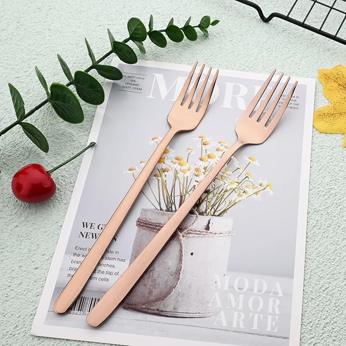 Knives and Forks Set Flatware Set Korean Silverware SUS304 Stainless Steel Kitchen Dinnerware Portable Utensils for Home, Camping Restaurant Christmas Gift - Rose Gold