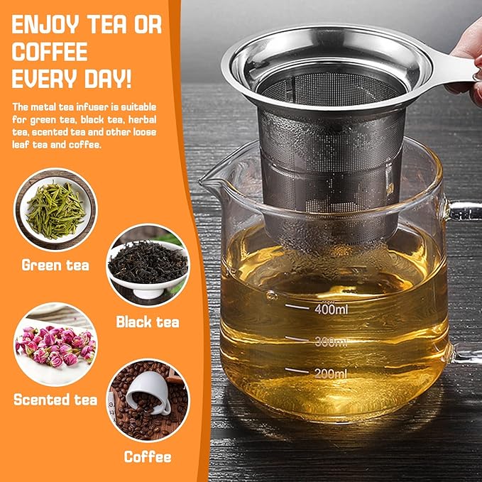 4Pcs Extra Fine Mesh Tea Infuser Tea Strainer with Lid, Large Capacity Tea Strainers Tea Infusers for Loose Tea, 18/8 Stainless Steel Loose Leaf Tea Steeper Tea Diffuser for Teapot, Mug, Cup