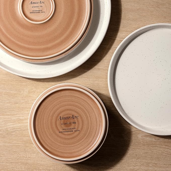 Ceramic Dinner Plates Set of 6, 10.25 Inch Stoneware Plates for Kitchen,Modern Flat Dinnerware Dishes Set,Microwave& Dishwasher Safe, Scratch Resistant-Beige