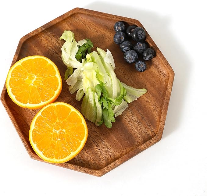 Premium Walnut Wood Octagon Serving Tray 8"-100% Natural Wooden Serving Tray for Coffee Table-Great Ottoman Tray Home Decor Platter-Perfect for Serving Drinks & Food