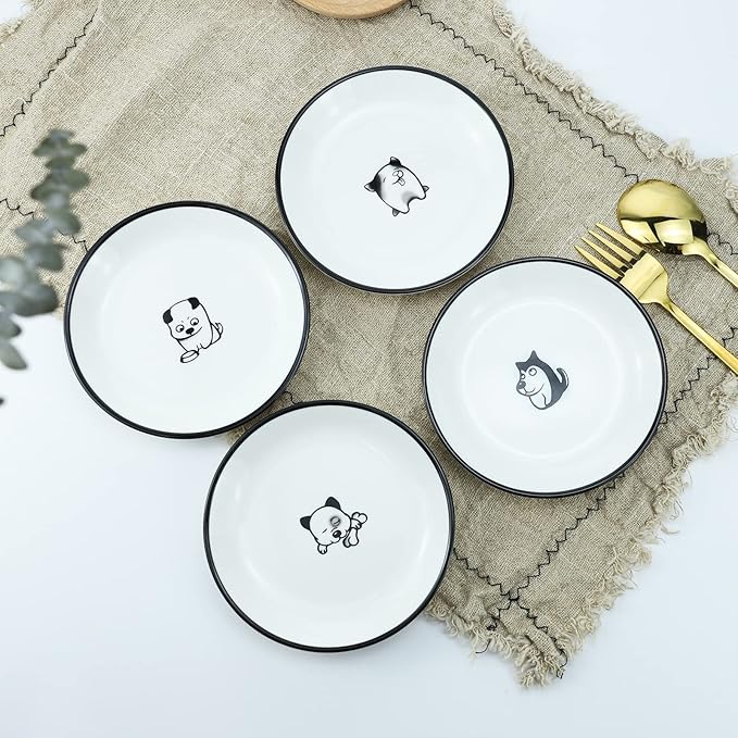 SOCOSY Cute Cartoon Dog Ceramic Seasoning Dishes Sauce Dish Sushi Dipping Bowl Appetizer Plates Tea Bag Holder Serving Dish for Kitchen 5'' (Dog)