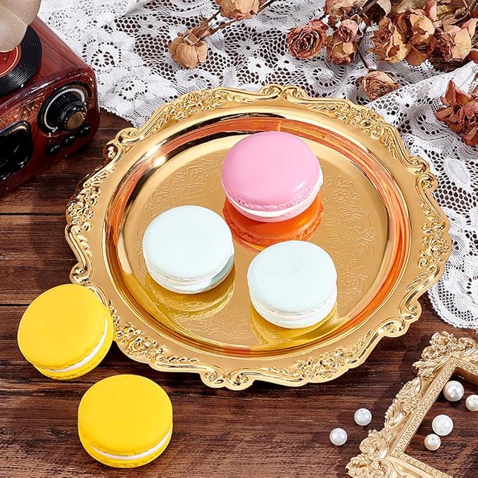 PH PandaHall 7.8" Gold Tray Jewellery Display Tray Decorative Serving Tray Vintage Style Candle Tray Dispenser for Wedding Party Home Kitchen Centerpiece Display Countertop Organization
