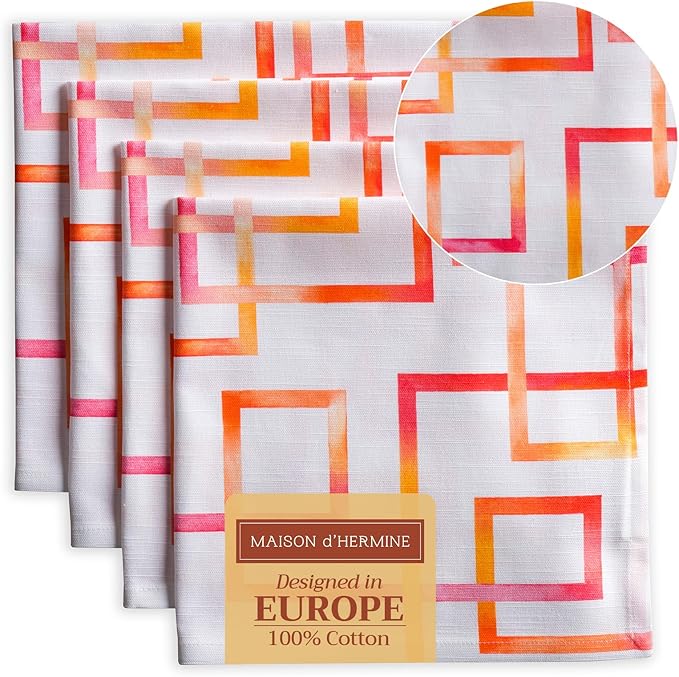 Maison d' Hermine Cloth Napkins Set of 4 100% Cotton Everyday Reusable Square Napkins Cloth Washable, Dinner, Party, Wedding, Restaurant, Spring/Summer (Summer Maze, 20" x 20")