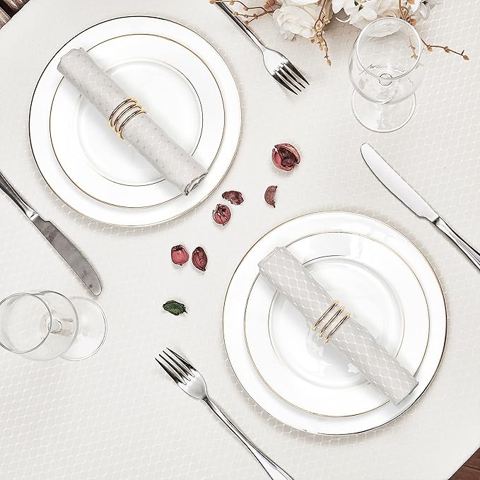 Rectangle Table Cloth Linen Farmhouse Stainproof Waterproof Washable Polyester Oblong Rectangular Fabric Table Cover for Kitchen Dining Dinner (Ivory, 60 X 104 Inch)