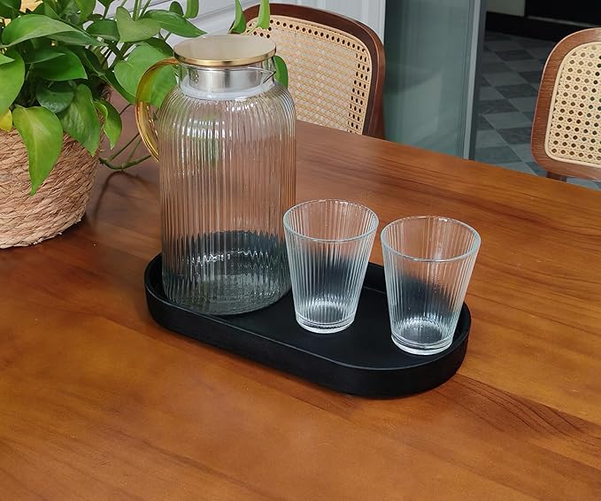 Black Small Tray (11.8 inch), Oval Tray for Kitchen Counter, Bathtub Bathroom Vanity Items, Countertop Organizer, Coffee Accessory, Bar, Serving Seasoning, Salt and Pepper, Soap, Perfume.