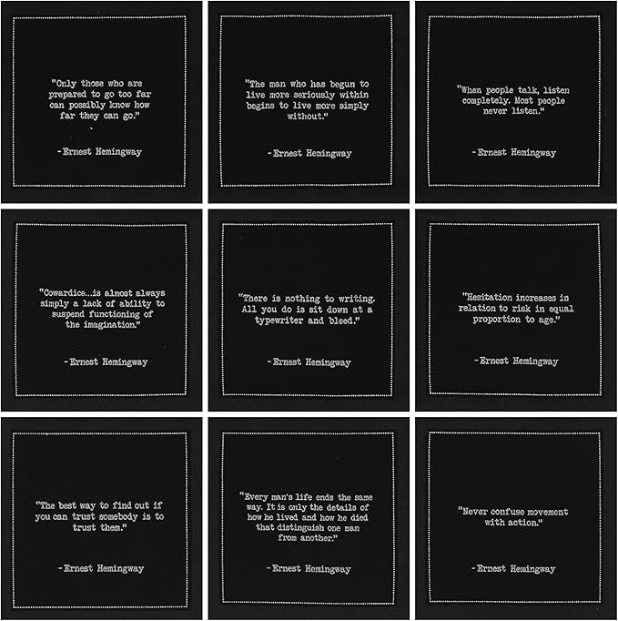 Five Star Hemingway Quotes | Black Cotton Cocktail Napkins | 50 Luxury Disposable Beverage Napkins with Witty Bar Quotes | Drink Napkins for Parties, Bars, Weddings & Game Nights
