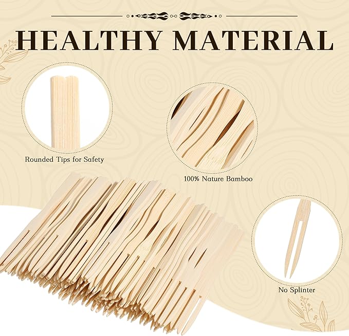 Bamboo Mini Forks Disposable Forks for Appetizers 3.5" Small Forks Appetizer Forks for Fruit,Cocktail Forks for Parties, Weddings(400Pcs)