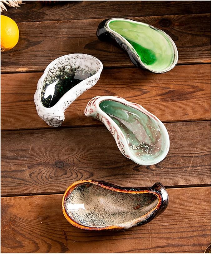 Dipping Bowls Glazed Retro Creative Cuisine Restaurant Ceramic Plate Cold Dish Plate Small Dish Plate Appetizer Bowls(B)(Grey)