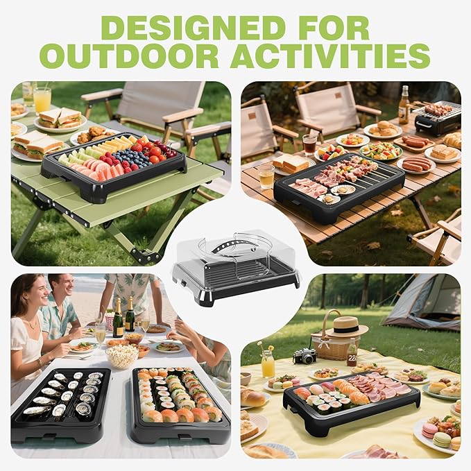 Chilled Portable Serving Tray Platterbox Snack Box with Reusable Ice Pack Charcuterie Board with Lid Shrimp Cocktail Serving Dish Serving Platter for Appetizer Veggie Fruit Food Parties Outdoor Picnic