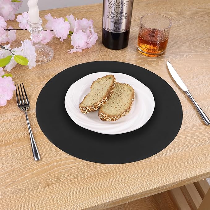 SHACOS 100 PCS Round Paper Placemats 13 inch Disposable Paper Place Mats for Dinner Wedding Birthday Party Festival Table Decoration Indoor Outdoor, Black (Pack of 2)