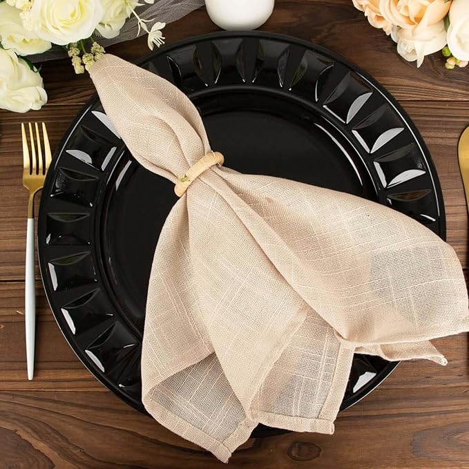Efavormart 6 Pack | 13" Black Round Bejeweled Rim Plastic Dinner Serving Trays, Disposable Charger Plates