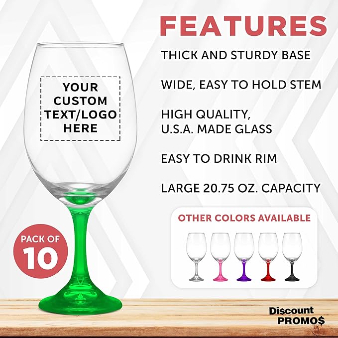 Custom Rioja Grand Wine Glasses 20.75 oz. Set of 10, Personalized Bulk Pack - Perfect for Hotel, Bar, Restaurant or Lounge - Green