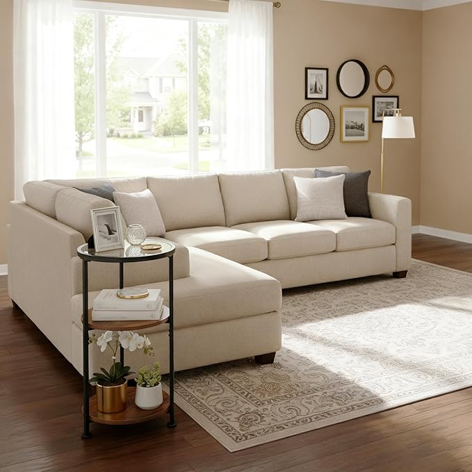 Glass Side Table, Tempered Glass Small Round Side Table with 3-Tier Storage Shelves for Small Spaces, Modern Glass Round End Table for Living Room, Bedside Nightstand for Bedroom(Rustic Brown)