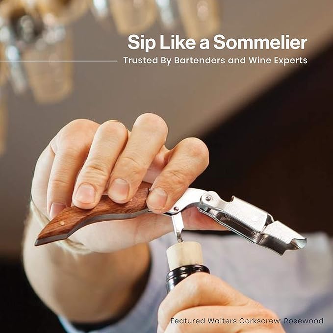 Hicoup Wine Opener - Professional Corkscrews for Wine Bottles w/Foil Cutter and Cap Remover - Manual Wine Key for Servers, Waiters, Bartenders and Home Use - Stainless Steel With Sandalwood